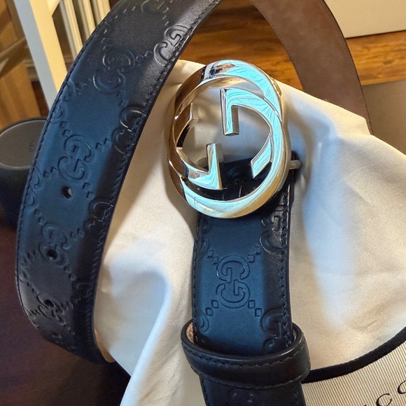 Gucci  VGUC Guccissima Leather Interlocking G Buckle Belt in Black size 80/32 - Picture 5 of 15